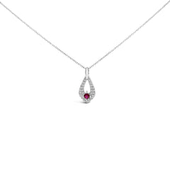 .925 Sterling Silver Created Red Ruby and White Sapphire Pear Shaped Pendant Necklace - 18" Inches-0