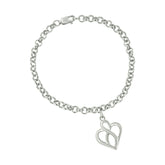 .925 Sterling Silver Open Heart with Center Vertical Infinity Chain Charm Bracelet - Size 7"-0