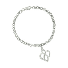 .925 Sterling Silver Open Heart with Center Vertical Infinity Chain Charm Bracelet - Size 7"-0