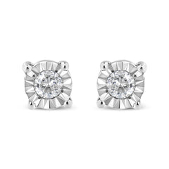 .925 Sterling Silver 1/10 Cttw Round Brilliant-Cut Diamond Miracle-Set Stud Earrings-1