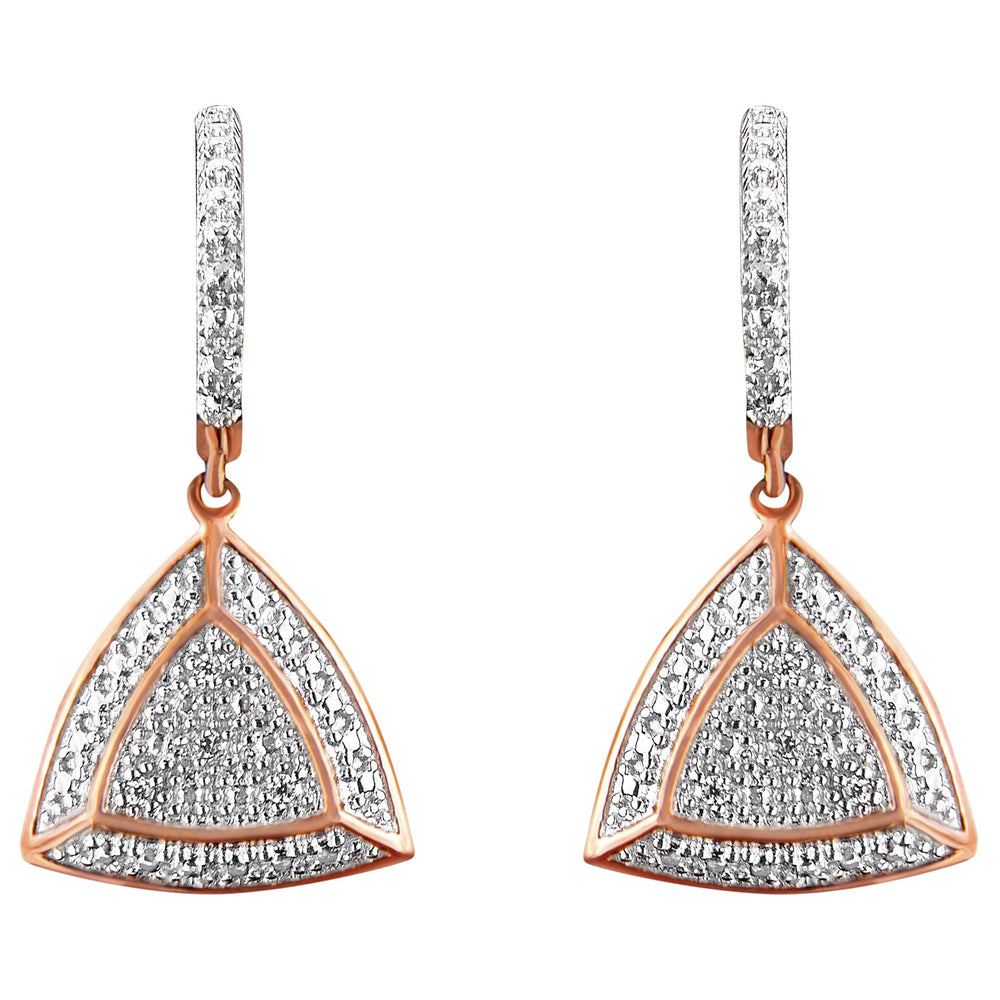 Rose Gold Plated Sterling Silver Round Cut Diamond Fashion Dangle Earrings (0.03 cttw, H-I Color, I2-I3 Clarity)-0