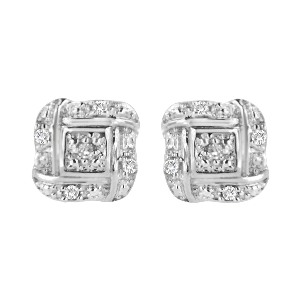.925 Sterling Silver Round-Cut Diamond Accent Swirl Square Knot Stud Earrings (H-I Color, I2-I3 Clarity)-0
