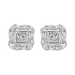 Sterling Silver Round Cut Diamond Square Stud Earrings (0.04 cttw, H-I Color, I2-I3 Clarity)-0