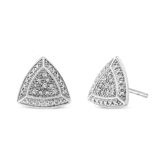 .925 Sterling Silver Diamond-Accented Trillion Shaped 4-Stone Halo-Style Stud Earrings (H-I Color, I2-I3 Clarity)-0