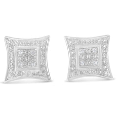 .925 Sterling Silver Diamond Accented 4-Stone Four Pointed Star Shaped Halo-Style Stud Earrings (H-I Color, I2-I3 Clarity)-1