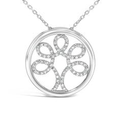 .925 Sterling Silver 1/10 Cttw Diamond Tree of Life Pendant Necklace (I-J Color, I3 Clarity)-1