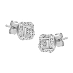 .925 Sterling Silver Round-Cut Diamond Accent Swirl Square Knot Stud Earrings (H-I Color, I2-I3 Clarity)-1