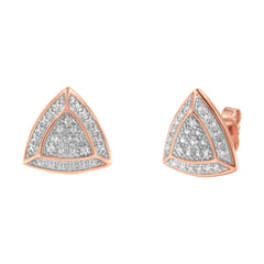 14K Rose Gold over .925 Sterling Silver Diamond-Accented Trillion Shaped 4-Stone Halo-Style Stud Earrings (H-I Color, I2-I3 Clarity)-1
