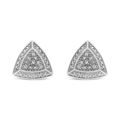 .925 Sterling Silver Diamond-Accented Trillion Shaped 4-Stone Halo-Style Stud Earrings (H-I Color, I2-I3 Clarity)-1
