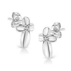 .925 Sterling Silver Prong Set Diamond Accent Floral Cross Stud Earring (I-J Color, I1-I2 Clarity)-1