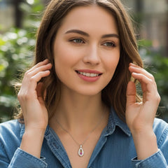 .925 Sterling Silver Created Red Ruby and White Sapphire Pear Shaped Pendant Necklace - 18" Inches