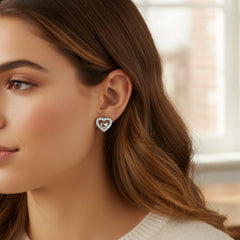 925 Sterling Silver 1/6 Cttw Diamond Open Double Heart Stud Earrings - Choice of Diamond Color