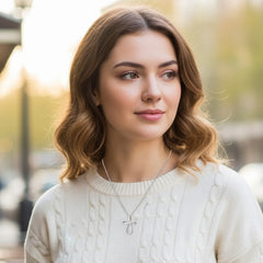 .925 Sterling Silver Diamond Accent Cross Ribbon 18" Pendant Necklace (I-J Color, I2-I3 Clarity)