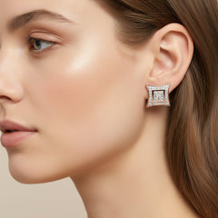 .925 Sterling Silver Diamond Accented 4-Stone Four Pointed Star Shaped Halo-Style Stud Earrings (H-I Color, I2-I3 Clarity)