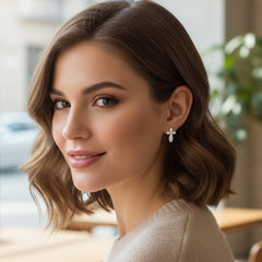 .925 Sterling Silver Prong Set Diamond Accent Floral Cross Stud Earring (I-J Color, I1-I2 Clarity)