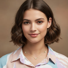 10K Yellow Gold 1/8 Cttw Diamond Floral Station Chain Necklace (I-J Color, I1-I2 Clarity)