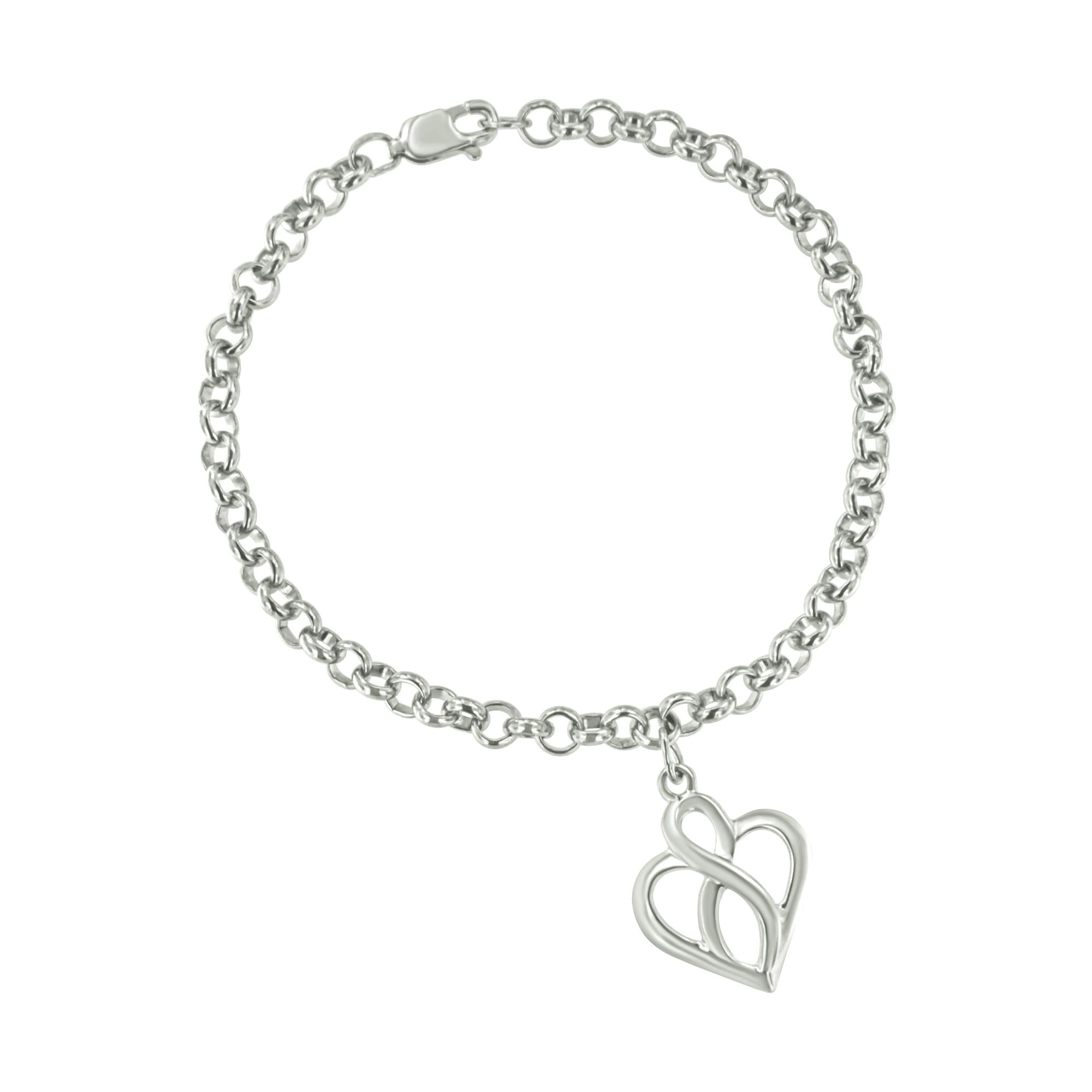 .925 Sterling Silver Open Heart with Center Vertical Infinity Chain Charm Bracelet - Size 7"-0