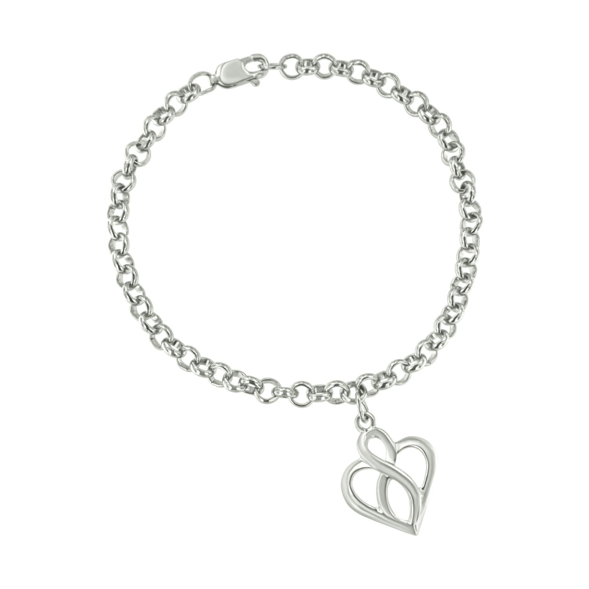 .925 Sterling Silver Open Heart with Center Vertical Infinity Chain Charm Bracelet - Size 7"-0