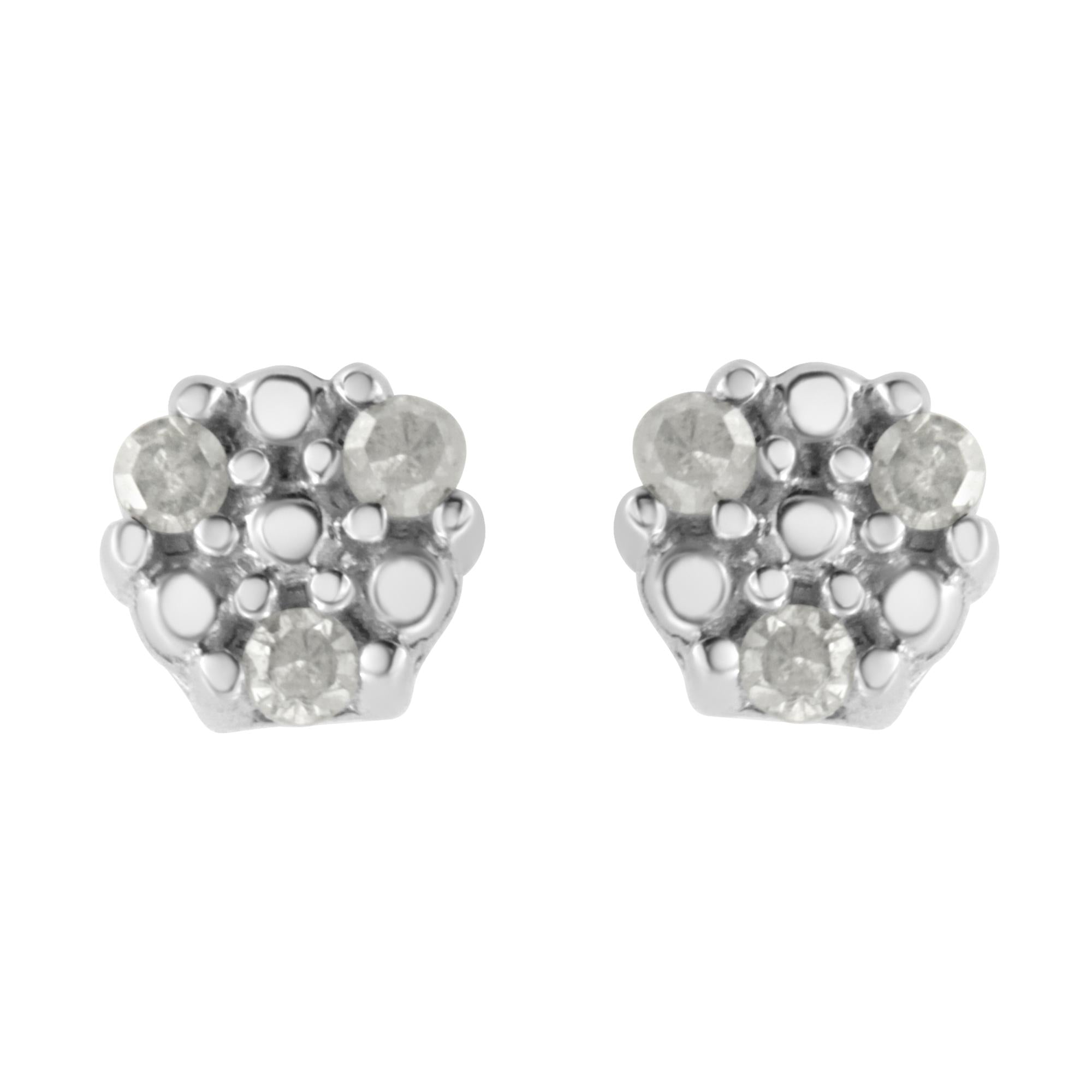 .925 Sterling Silver 1/10 cttw Prong Set Round-Cut Trio Diamond Stud Earrings (I-J Color, I3 Clarity)-0
