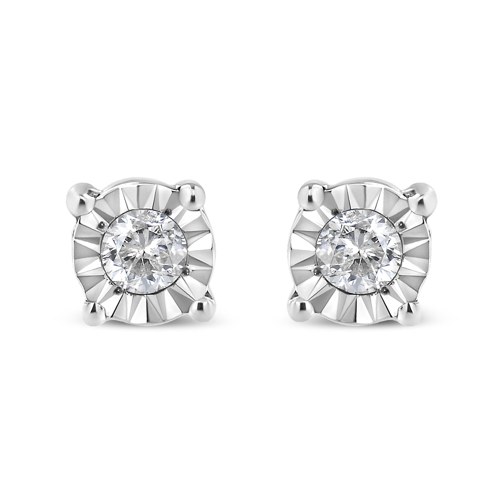.925 Sterling Silver 1/10 Cttw Round Brilliant-Cut Diamond Miracle-Set Stud Earrings-1