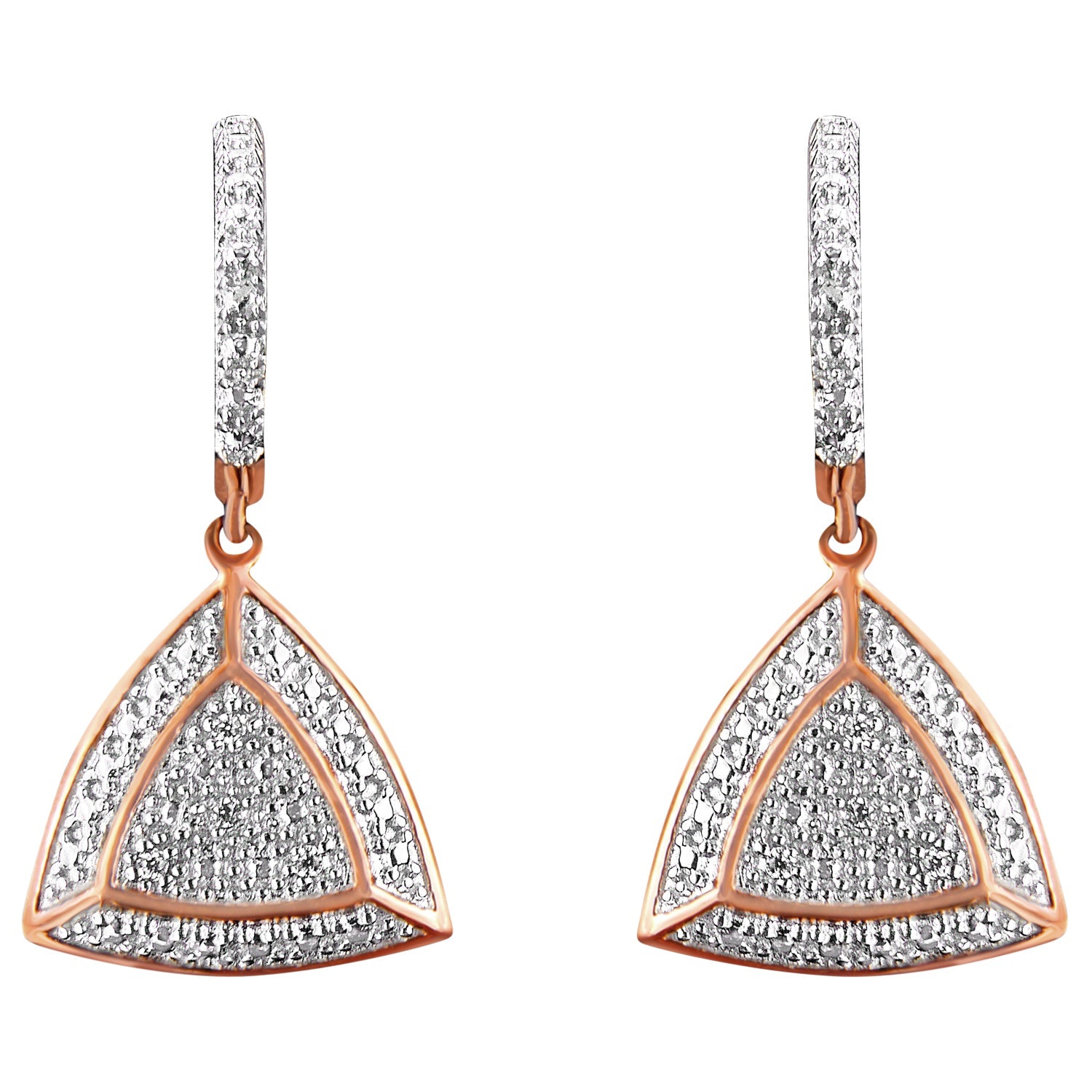 Rose Gold Plated Sterling Silver Round Cut Diamond Fashion Dangle Earrings (0.03 cttw, H-I Color, I2-I3 Clarity)-0