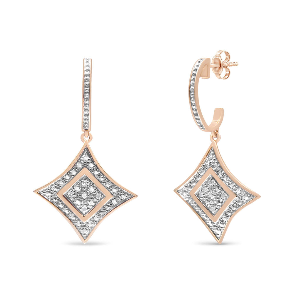14K Rose Gold Plated .925 Sterling Silver Round-Cut Diamond Accent Dangle Rhombus Earrings (H-I Color, I2-I3 Clarity)-0