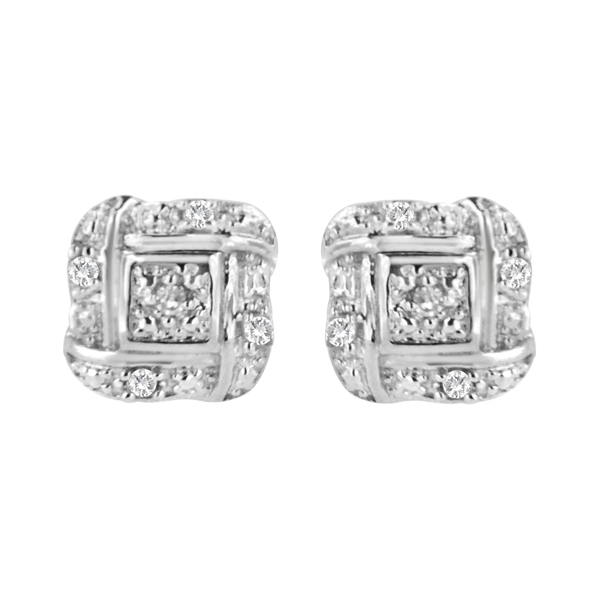 .925 Sterling Silver Round-Cut Diamond Accent Swirl Square Knot Stud Earrings (H-I Color, I2-I3 Clarity)-0