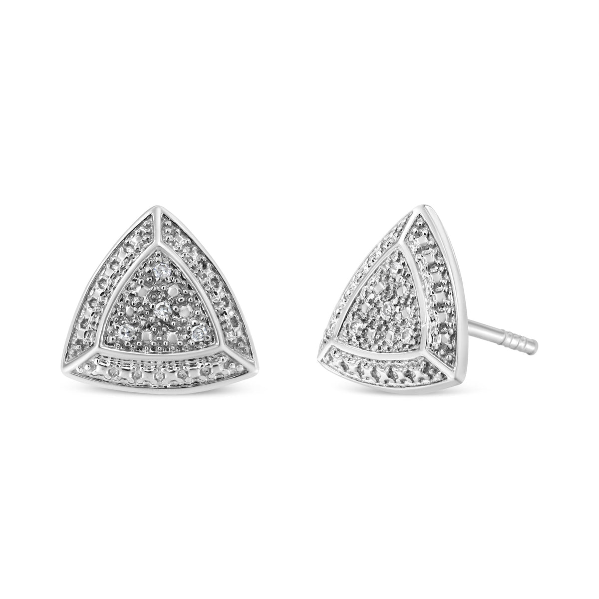 .925 Sterling Silver Diamond-Accented Trillion Shaped 4-Stone Halo-Style Stud Earrings (H-I Color, I2-I3 Clarity)-0