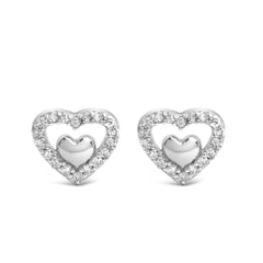 925 Sterling Silver 1/6 Cttw Diamond Open Double Heart Stud Earrings - Choice of Diamond Color-0