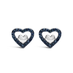 925 Sterling Silver 1/6 Cttw Diamond Open Double Heart Stud Earrings - Choice of Diamond Color-1