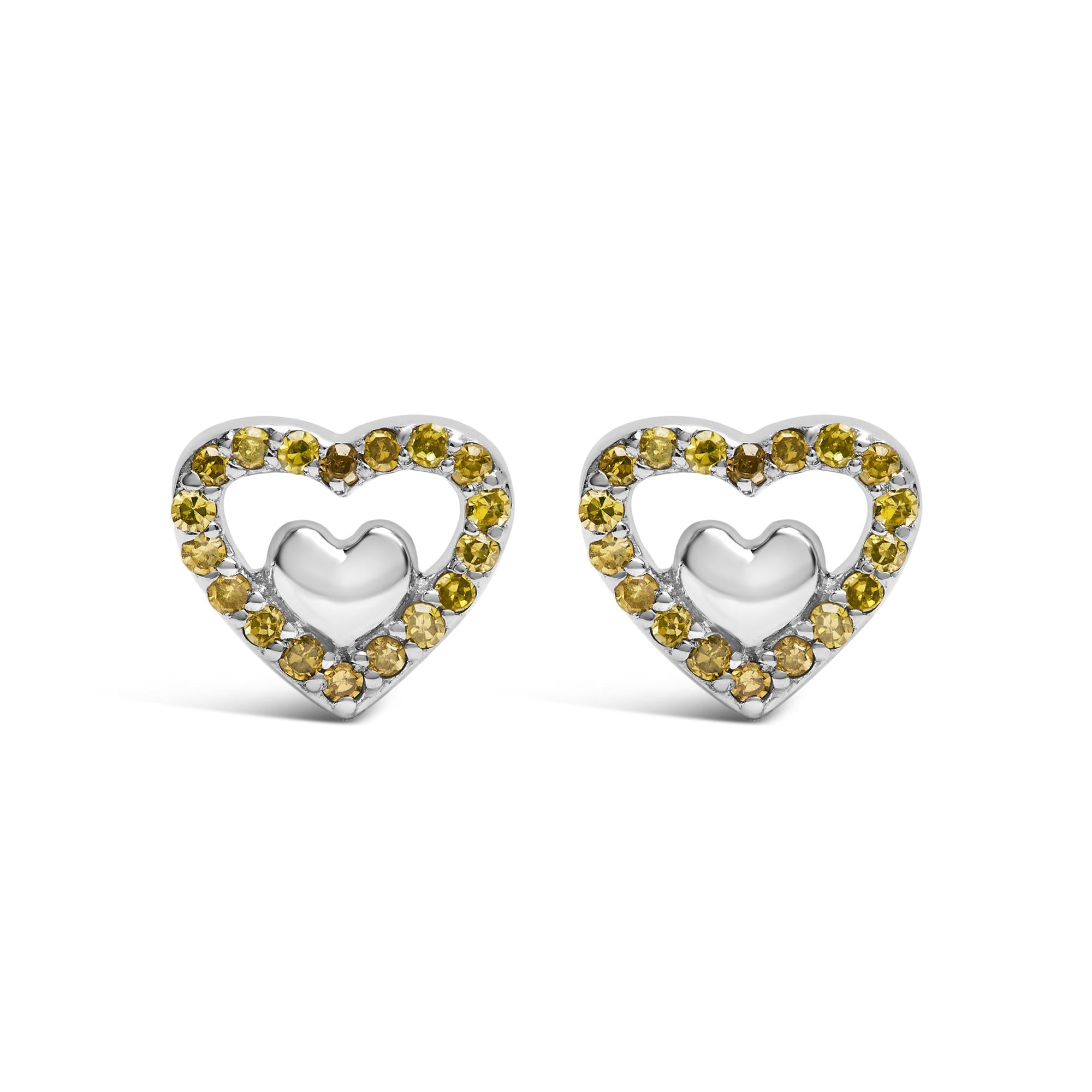 925 Sterling Silver 1/6 Cttw Diamond Open Double Heart Stud Earrings - Choice of Diamond Color-2