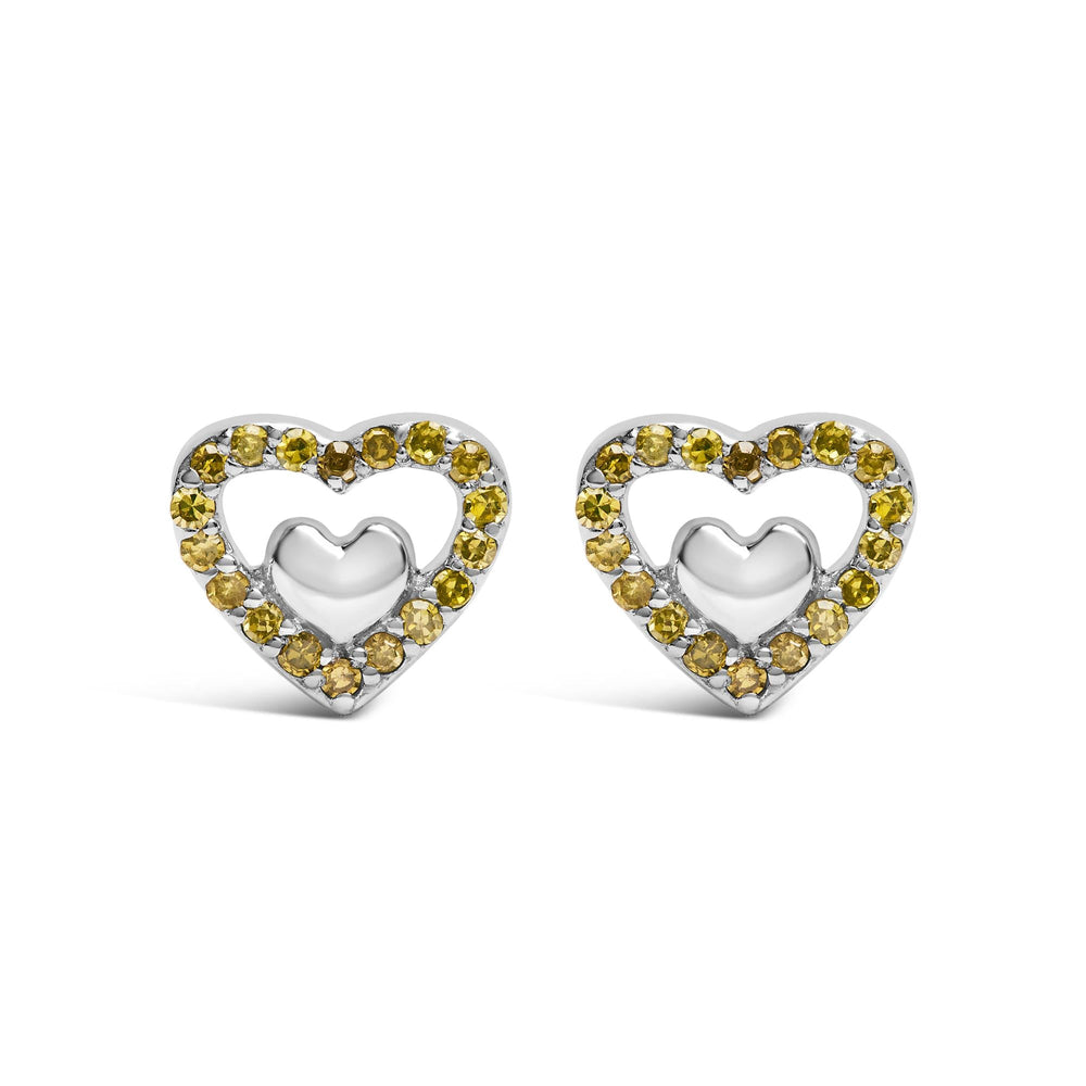 925 Sterling Silver 1/6 Cttw Diamond Open Double Heart Stud Earrings - Choice of Diamond Color-2
