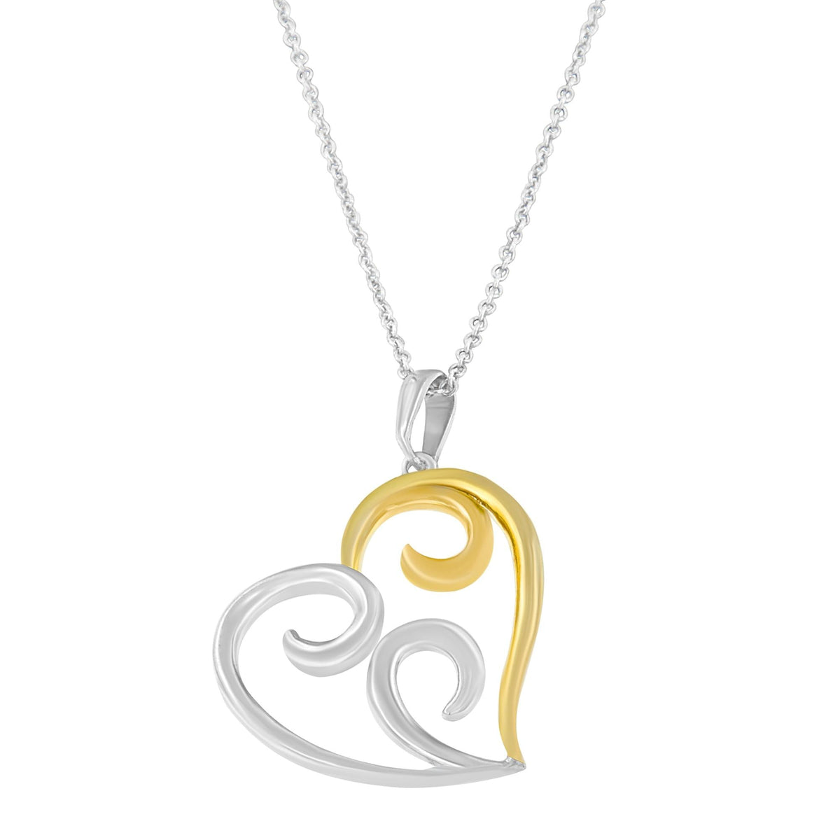 10K Yellow Gold Over .925 Sterling Silver Open Heart with Swirls 18" Box Chain Pendant Necklace-0