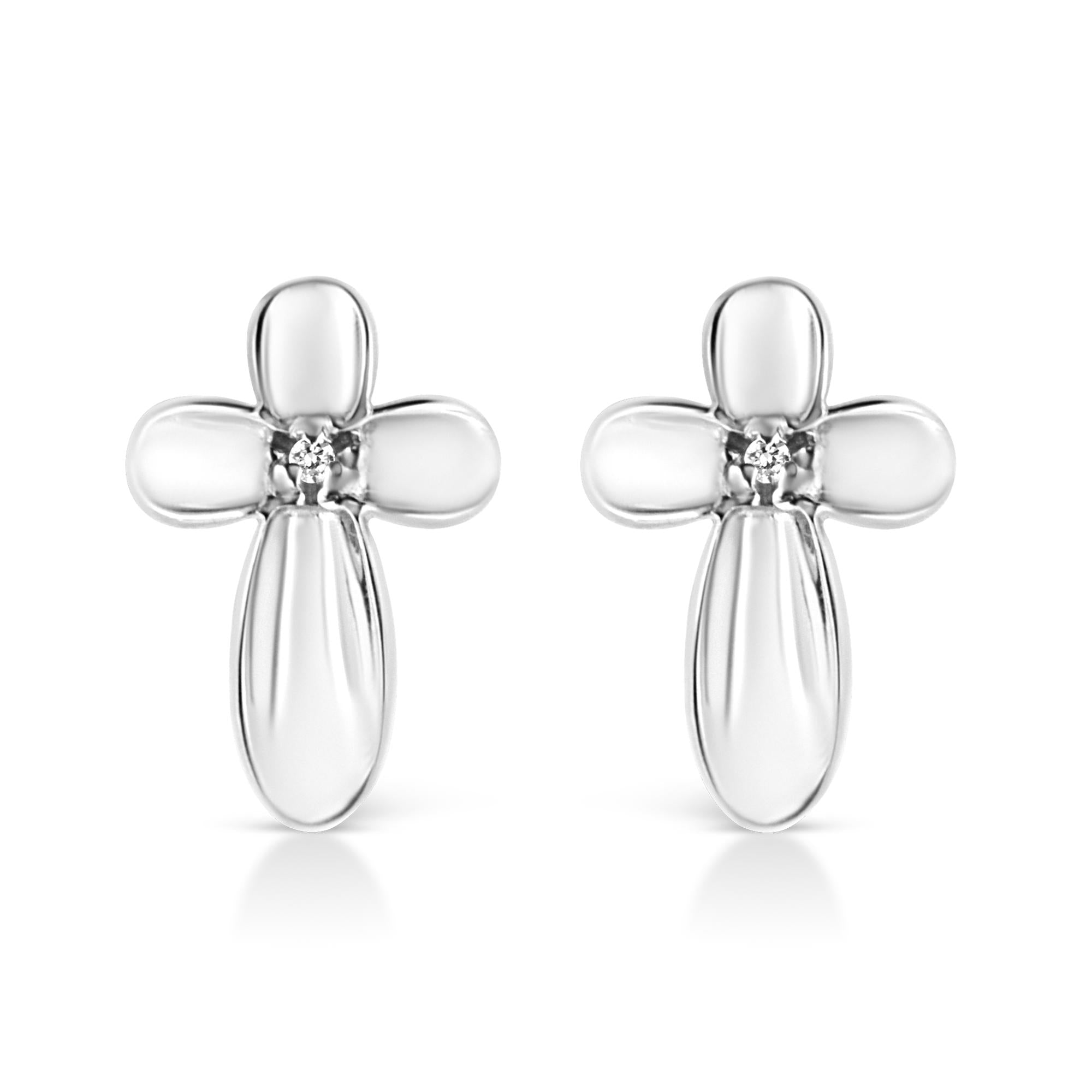 .925 Sterling Silver Prong Set Diamond Accent Floral Cross Stud Earring (I-J Color, I1-I2 Clarity)-0
