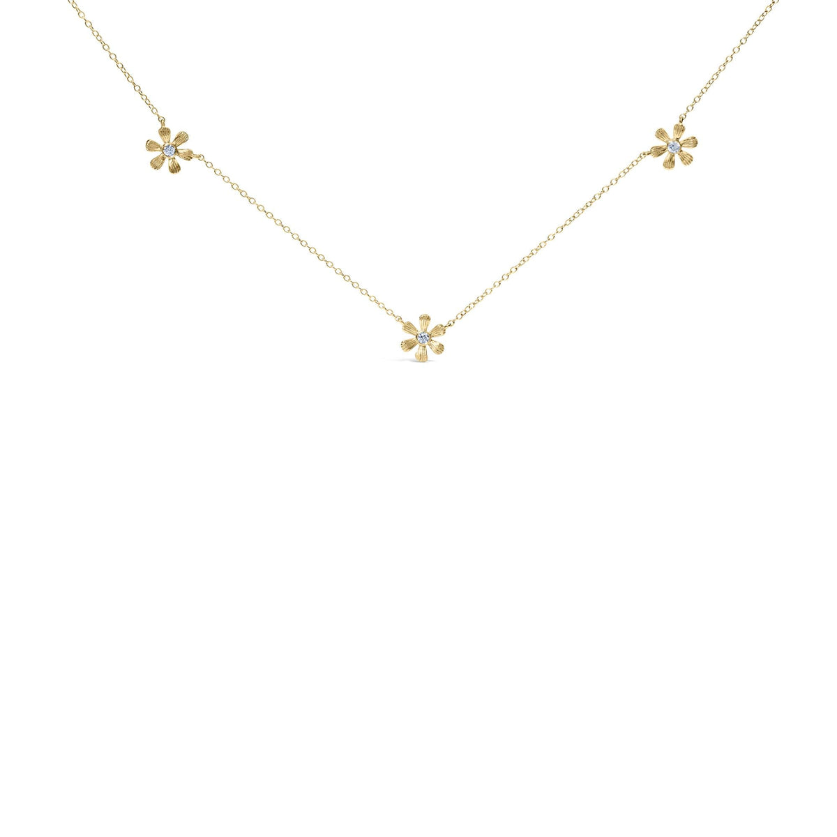 10K Yellow Gold 1/8 Cttw Diamond Floral Station Chain Necklace (I-J Color, I1-I2 Clarity)-0