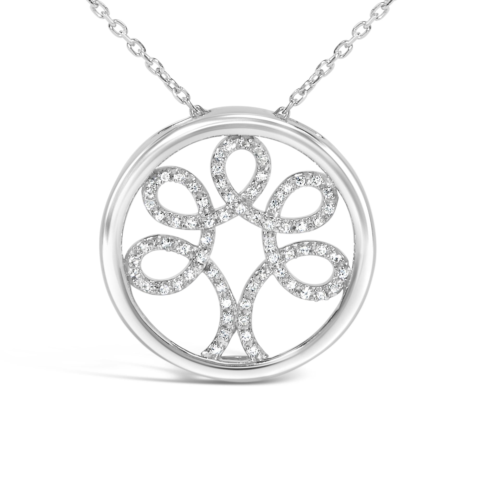 .925 Sterling Silver 1/10 Cttw Diamond Tree of Life Pendant Necklace (I-J Color, I3 Clarity)-1