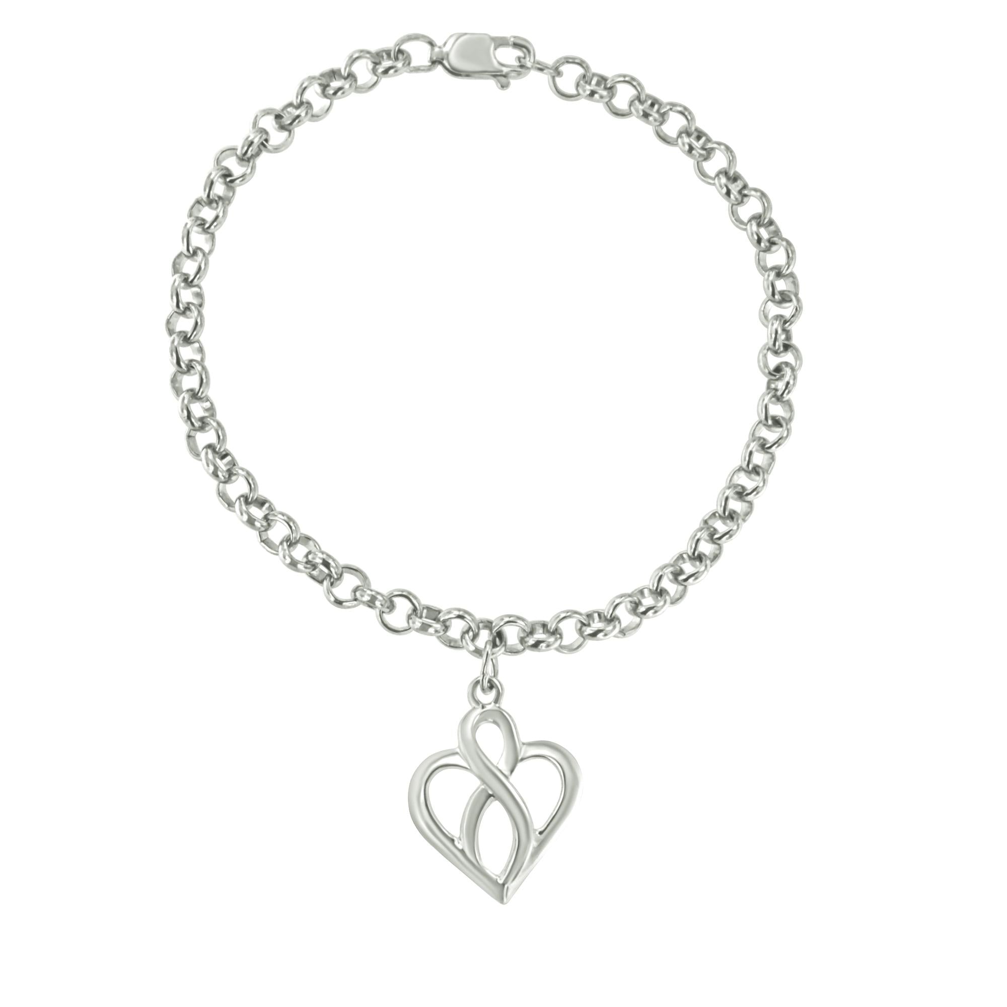 .925 Sterling Silver Open Heart with Center Vertical Infinity Chain Charm Bracelet - Size 7"-1