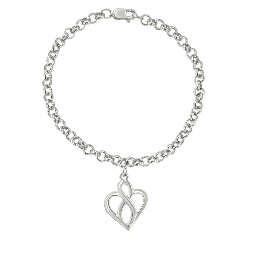 .925 Sterling Silver Open Heart with Center Vertical Infinity Chain Charm Bracelet - Size 7"-1