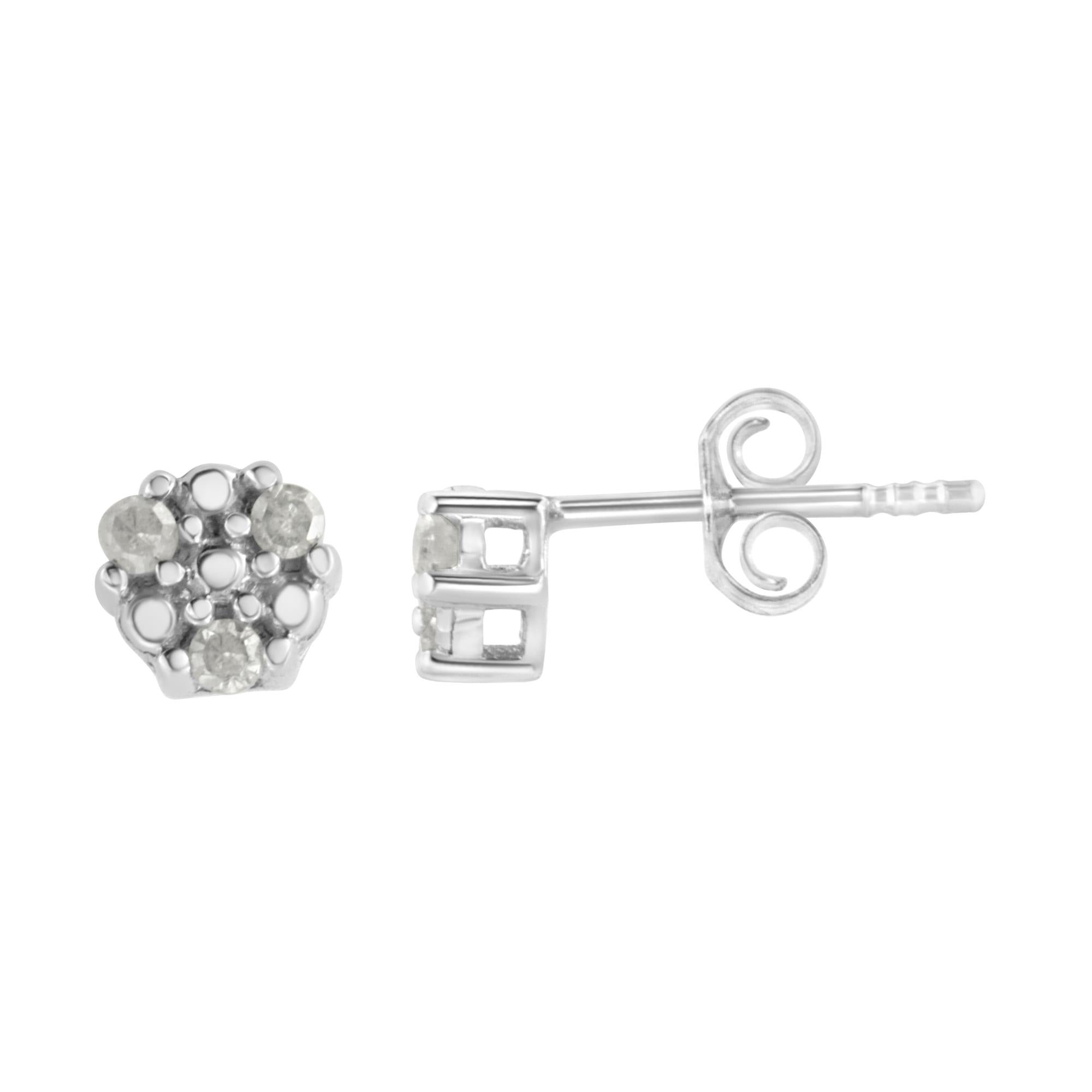 .925 Sterling Silver 1/10 cttw Prong Set Round-Cut Trio Diamond Stud Earrings (I-J Color, I3 Clarity)-1