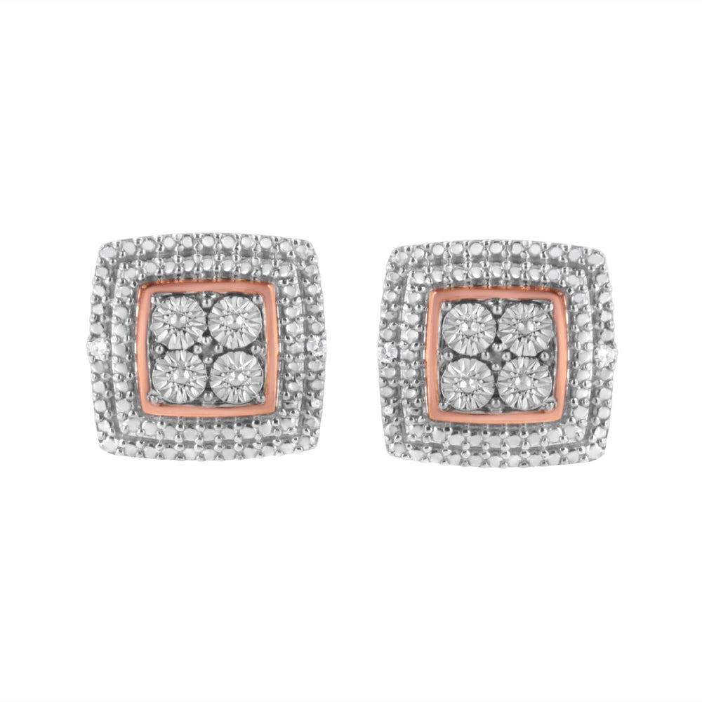.925 Sterling Silver Diamond Accented Square Shaped Milgrain Stud Earrings (I-J Clarity, I3 Color)-3