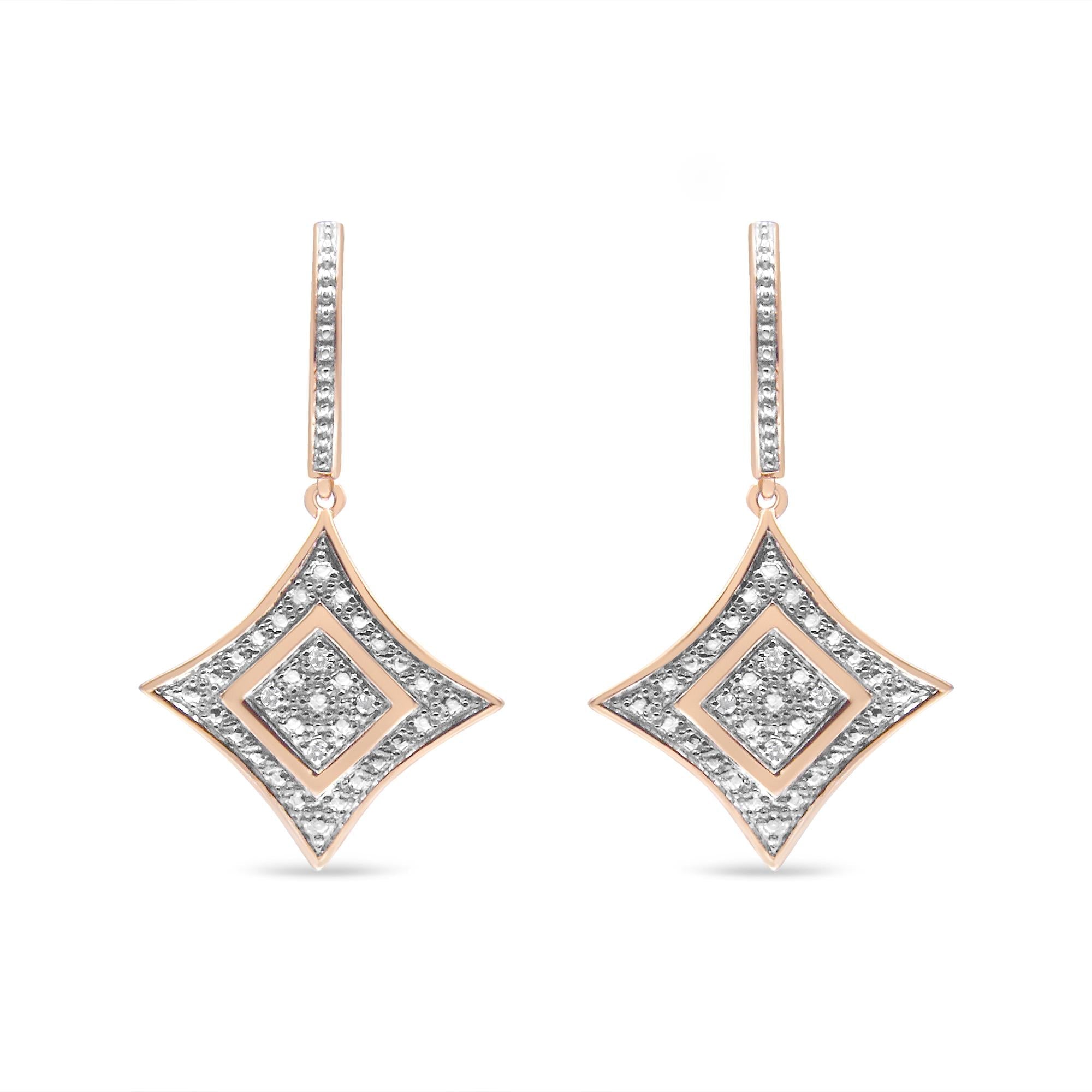 14K Rose Gold Plated .925 Sterling Silver Round-Cut Diamond Accent Dangle Rhombus Earrings (H-I Color, I2-I3 Clarity)-1