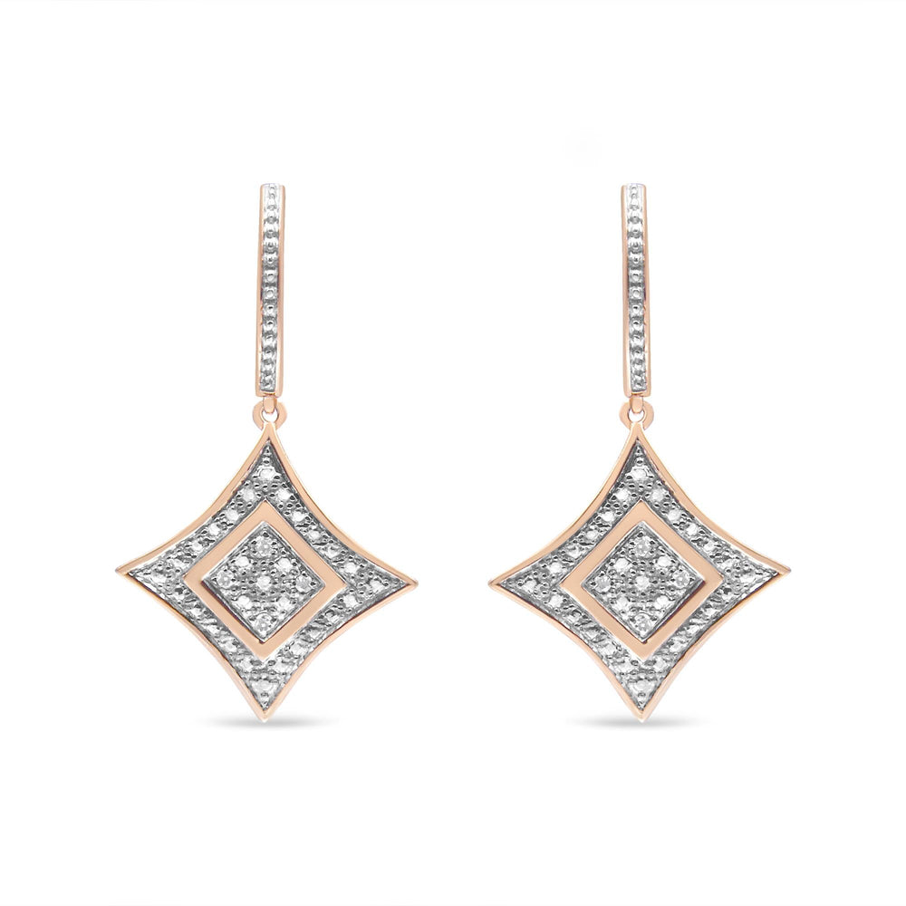 14K Rose Gold Plated .925 Sterling Silver Round-Cut Diamond Accent Dangle Rhombus Earrings (H-I Color, I2-I3 Clarity)-1