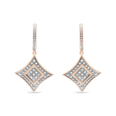 14K Rose Gold Plated .925 Sterling Silver Round-Cut Diamond Accent Dangle Rhombus Earrings (H-I Color, I2-I3 Clarity)-1