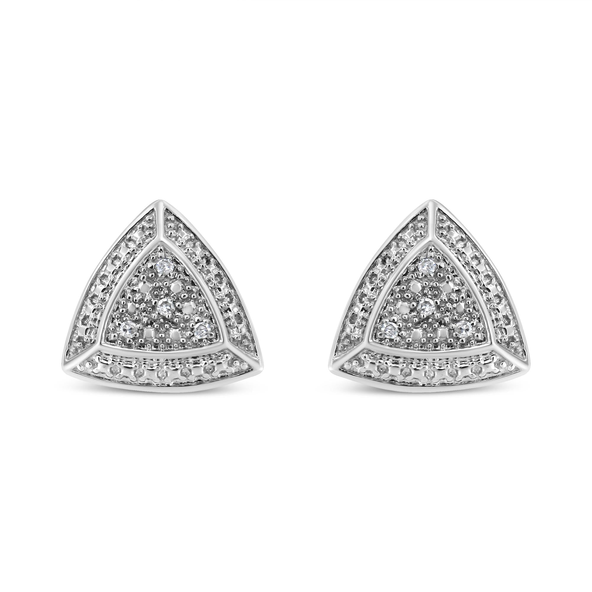.925 Sterling Silver Diamond-Accented Trillion Shaped 4-Stone Halo-Style Stud Earrings (H-I Color, I2-I3 Clarity)-1