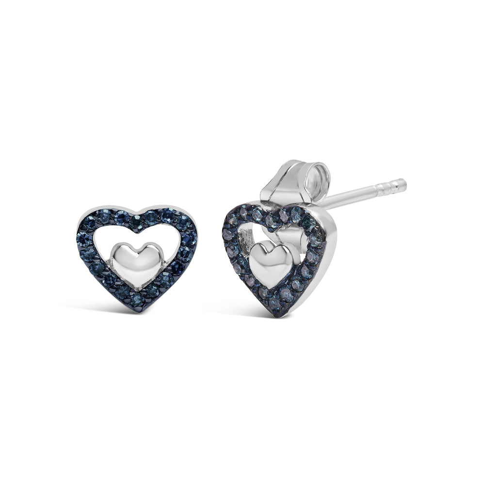 925 Sterling Silver 1/6 Cttw Diamond Open Double Heart Stud Earrings - Choice of Diamond Color-4