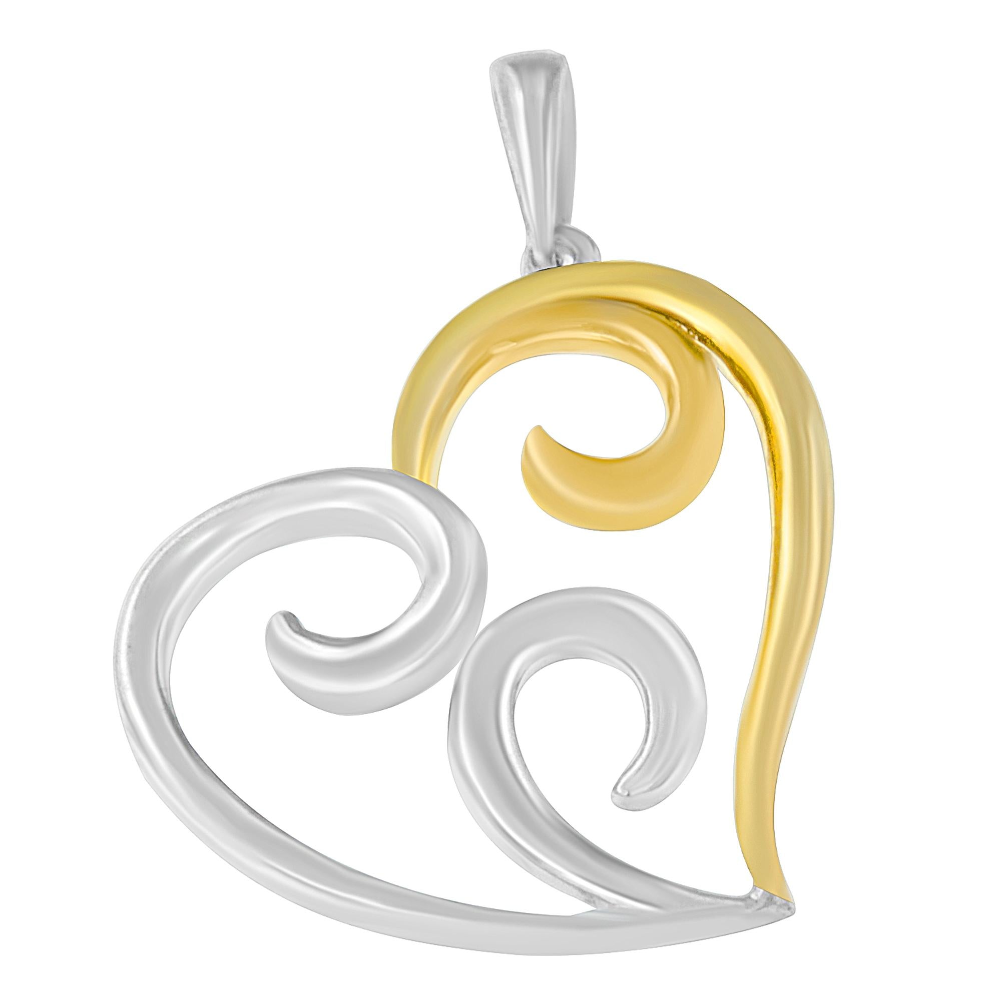 10K Yellow Gold Over .925 Sterling Silver Open Heart with Swirls 18" Box Chain Pendant Necklace-1