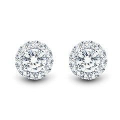 1 CTW AGI Certified Lab Grown Diamond Halo Stud Earrings in 14K White Gold (F-G/VS)