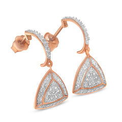Rose Gold Plated Sterling Silver Round Cut Diamond Fashion Dangle Earrings (0.03 cttw, H-I Color, I2-I3 Clarity)-2