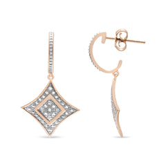 14K Rose Gold Plated .925 Sterling Silver Round-Cut Diamond Accent Dangle Rhombus Earrings (H-I Color, I2-I3 Clarity)-2