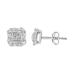 Sterling Silver Round Cut Diamond Square Stud Earrings (0.04 cttw, H-I Color, I2-I3 Clarity)-2